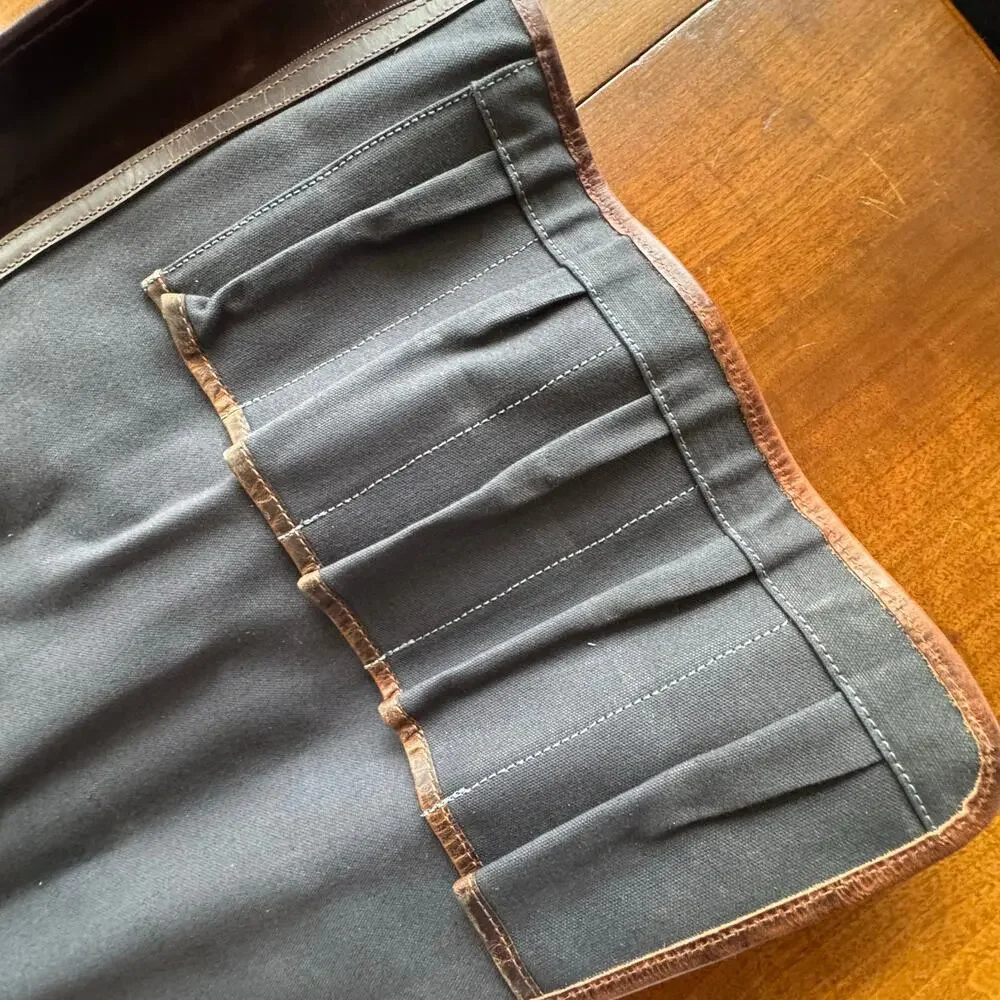 NEW Knife Roll Company Iris‎ Leather Chef Knife Roll Stress Grey 5 Slot